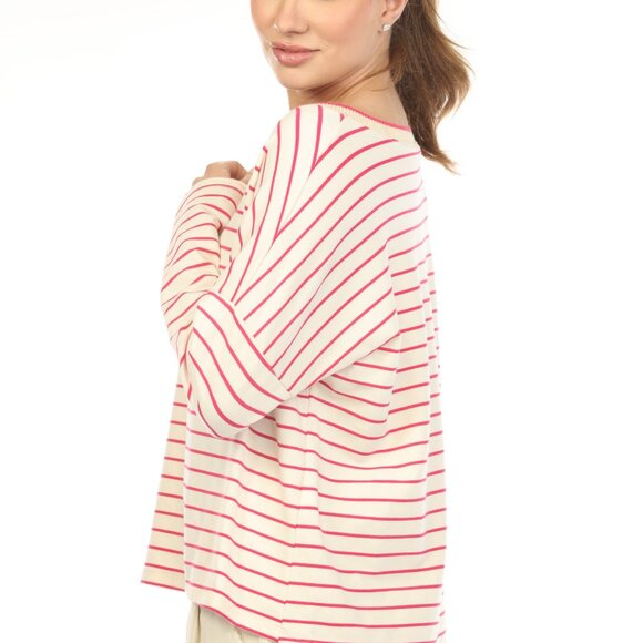 Fushia off white v neck Top CT2835 - Picture 3 of 5